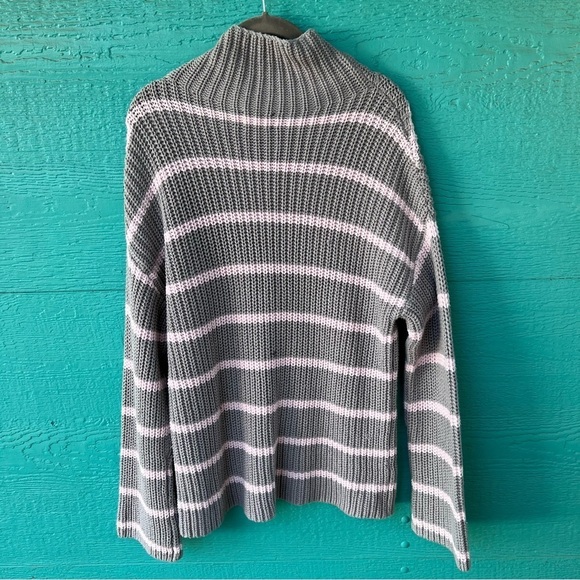 CASLON CHUNKY KNIT MOCK NECK COTTON SWEATER GRAY BABY PINK STRIPES SZ SMALL NWT - Picture 7 of 9